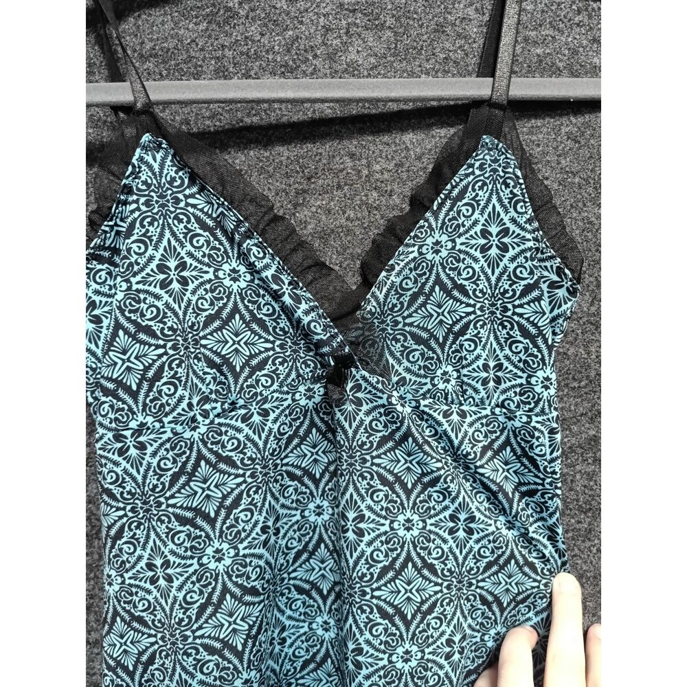 Marilyn Monroe Intimates Teal Black Damask Print Chemise Mesh Trim Size S